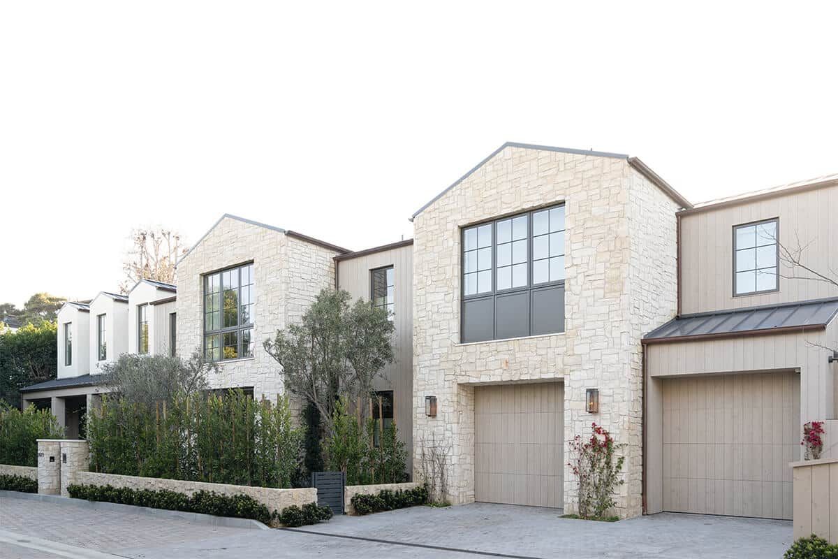 Stone exterior of a custom Hermosa Beach home