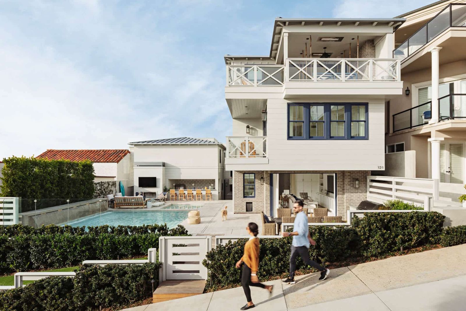 Three story coastal elevation with pool