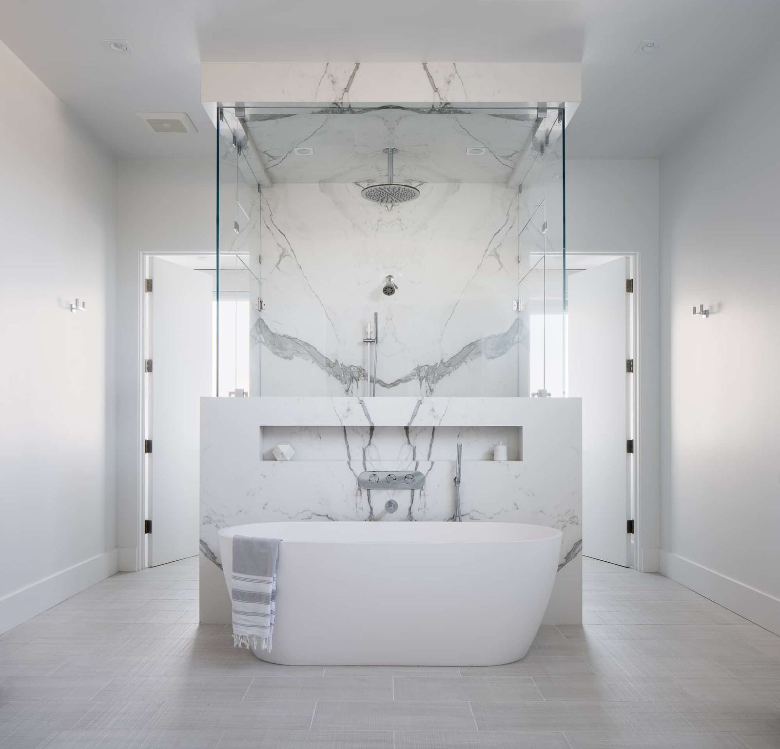 Marble primary bath with freestanding tub