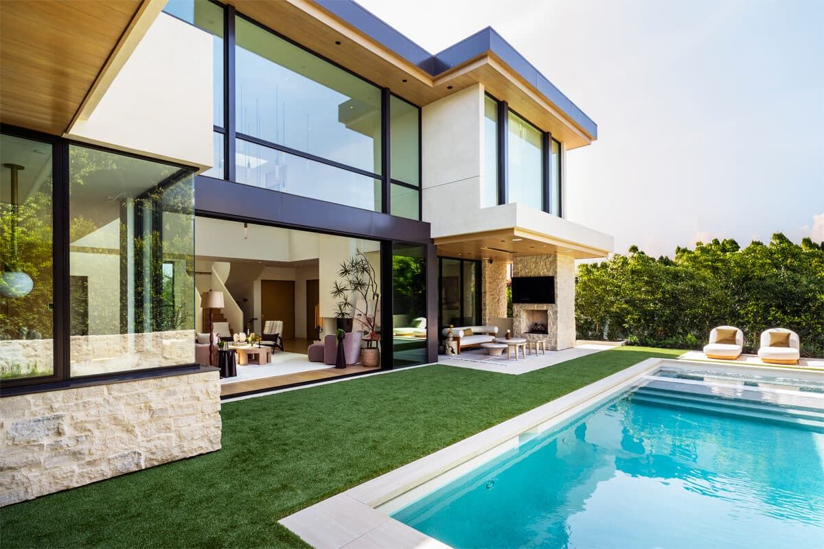 Pool and covered outdoor lounge at Pacific Grandeur