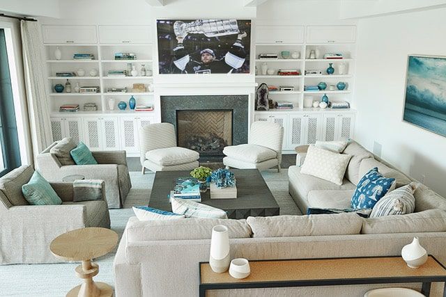 Great room of a cedar shingle East Coast style home